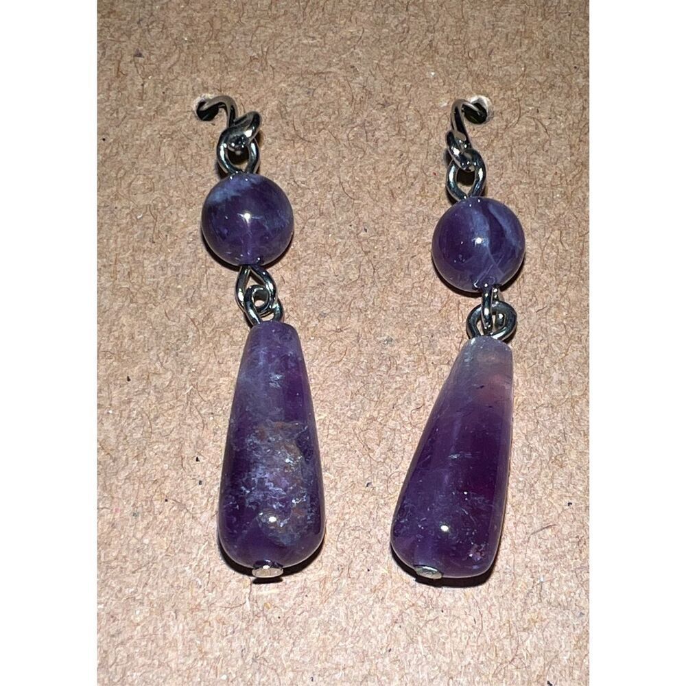 Elegant Amethyst Teardrop Dangle Earrings - Silver Tone - Picture 7 of 8